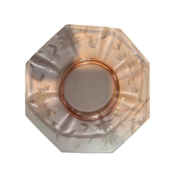 Vintage Set of 5 Pink Depression Glass Octagon Etched 7" Dessert/ Salad Plates - Picture 2 of 3